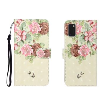For Galaxy A41 3D Colored Drawing Horizontal Flip Leather Case with Holder & Card Slot & Wallet(Big Flower Butterfly)
