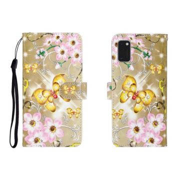 For Galaxy A41 3D Colored Drawing Horizontal Flip Leather Case with Holder & Card Slot & Wallet(Golden Butterfly)