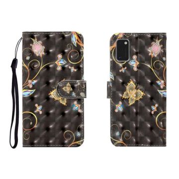 For Galaxy A41 3D Colored Drawing Horizontal Flip Leather Case with Holder & Card Slot & Wallet(Black Butterfly)