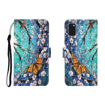 For Galaxy A41 3D Colored Drawing Horizontal Flip Leather Case with Holder & Card Slot & Wallet(Purple Butterfly)