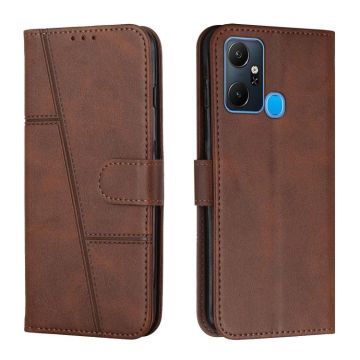 For Infinix Smart 6 Plus Stitching Calf Texture Buckle Leather Phone Case(Brown)
