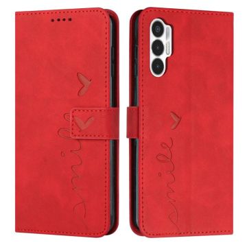 For Tecno Pova 3 Skin Feel Heart Pattern Leather Phone Case(Red)