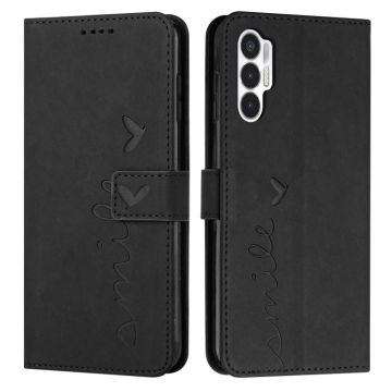 For Tecno Pova 3 Skin Feel Heart Pattern Leather Phone Case(Black)
