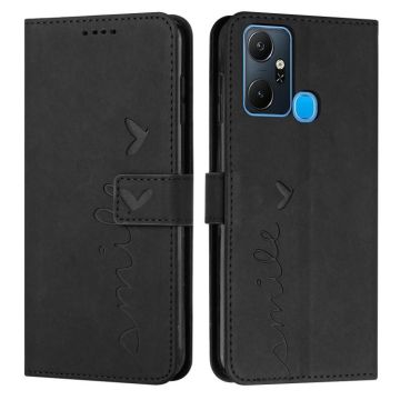 For Infinix Smart 6 Plus India Skin Feel Heart Pattern Leather Phone Case(Black)