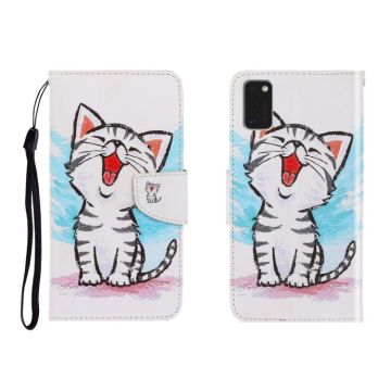 For Galaxy A41 Colored Drawing Horizontal Flip Leather Case with Holder & Card Slot & Wallet(Red Mouth Cat)