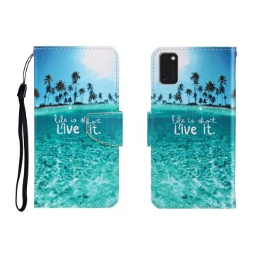 For Galaxy A41 Colored Drawing Horizontal Flip Leather Case with Holder & Card Slot & Wallet(Coconut Tree)