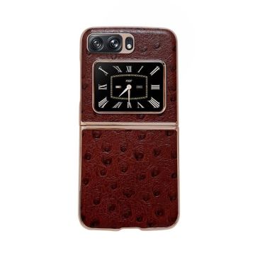 For Motorola Moto Razr 2022 Genuine Leather Ostrich Texture Nano Plating Phone Case(Coffee)