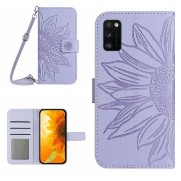 For Samsung Galaxy A41 EU Edition Skin Feel Sun Flower Pattern Flip Leather Phone Case with Lanyard(Purple)