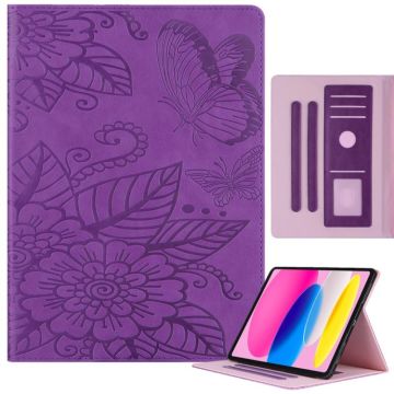 For iPad 2025 / 2022 Butterfly Love Flower Embossed Leather Smart Tablet Case(Purple)