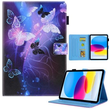 For iPad 2025 / 2022 Colored Drawing Leather Smart Tablet Case(Purple Butterflies)