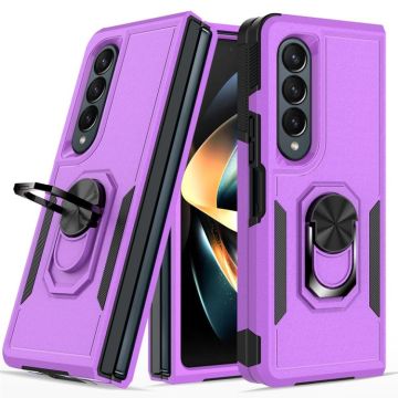 For Samsung Galaxy Z Fold4 2 in 1 PC + TPU Shockproof Phone Case with Ring Bracket(Purple)