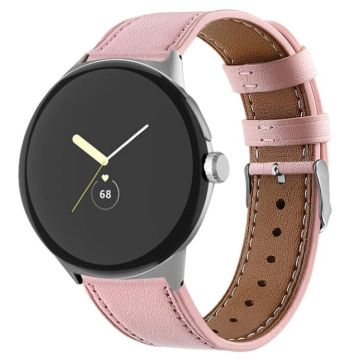 For Google Pixel Watch 1 / 2 / 3 41mm Round Tail Genuine Leather Watch Band(Pink)
