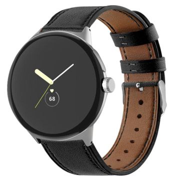 For Google Pixel Watch 1 / 2 / 3 41mm Round Tail Genuine Leather Watch Band(Black)
