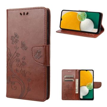 For Samsung Galaxy A54 5G Butterfly Flower Pattern Leather Phone Case(Brown)