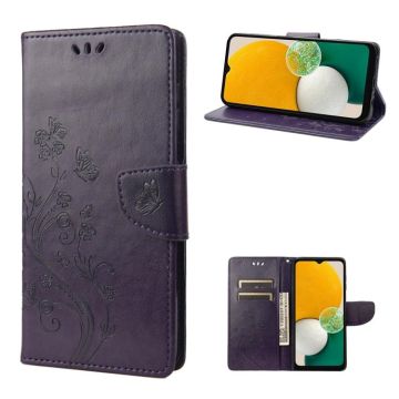 For Samsung Galaxy A54 5G Butterfly Flower Pattern Leather Phone Case(Deep Purple)
