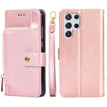 For Samsung Galaxy S23 Ultra 5G Zipper Bag Leather Phone Case(Rose Gold)