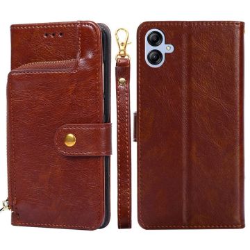 For Samsung Galaxy A04E Zipper Bag Leather Phone Case(Brown)