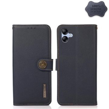 For Samsung Galaxy A04e KHAZNEH Custer Genuine Leather RFID Phone Case(Blue)