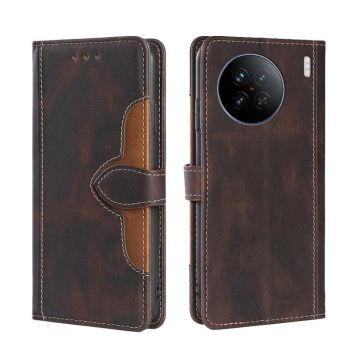 For vivo X90 Skin Feel Magnetic Buckle Leather Phone Case(Brown)