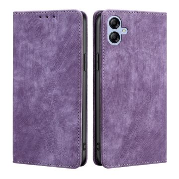For Samsung Galaxy A04e 4G RFID Anti-theft Brush Magnetic Leather Phone Case(Purple)