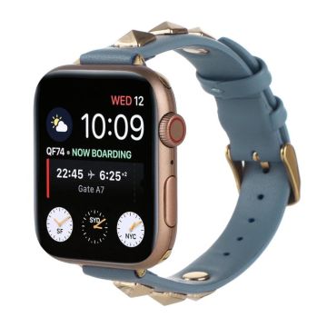 Rivet Genuine Leather Watch Band For Apple Watch Ultra 49mm&Watch Ultra 2 49mm / Series 9&8&7 45mm / SE 3&SE 2&6&SE&5&4 44mm / 3&2&1 42mm(Denim Blue)