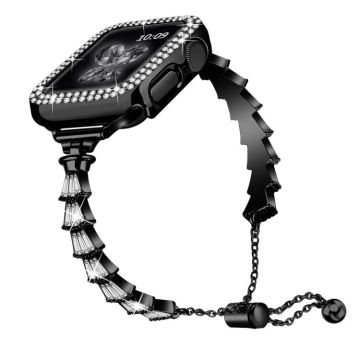 Full Diamond Crown Metal Watch Band For Apple Watch Series 8&7 45mm / SE 2&6&SE&5&4 44mm / 3&2&1 42mm(Black)