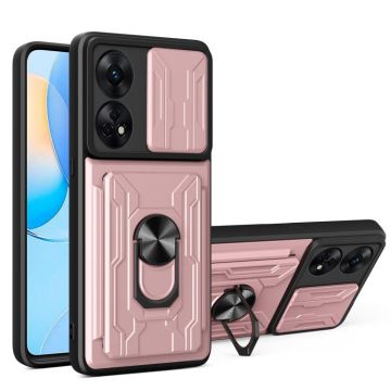For OPPO Reno8 T 4G Sliding Camshield Card Phone Case(Rose Gold)
