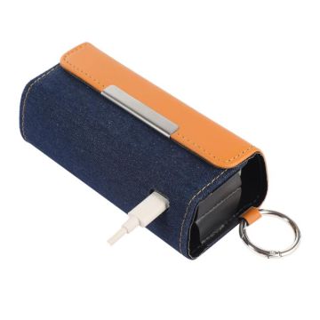 For IQOS ILUMA Portable Contrasting Color Electronic Cigarette Storage Bag with Hanging Loop(Brown + Denim Dark Blue)