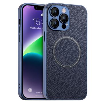 For iPhone 14 Pro Skin Feel Litchi Texture MagSafe Magnetic Phone Case(Blue)