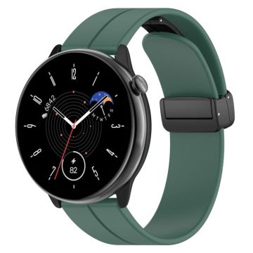 For Amazfit GTR Mini Magnetic Fold Clasp Black Buckle Silicone Watch Band(Dark Green)