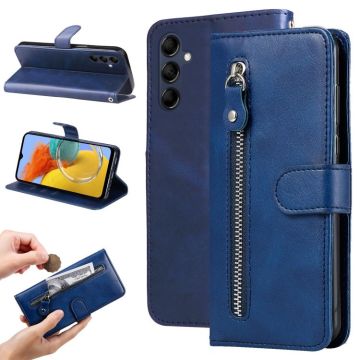 For Samsung Galaxy M14 5G Calf Texture Zipper Leather Phone Case(Blue)