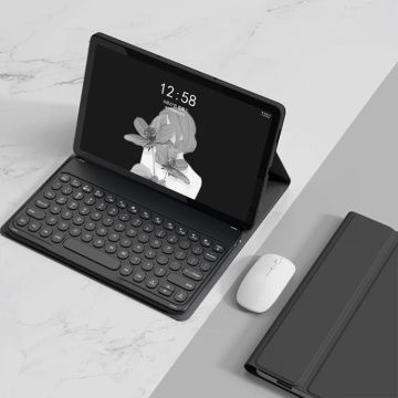For Lenovo Tab M10 Plus 10.6 3rd Gen 2022 YM-LX106 Round Key Detachable Bluetooth Tablet Keyboard Leather Case with Mouse(Black)
