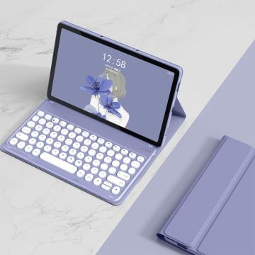 For Lenovo Tab M10 Plus 10.6 3rd Gen 2022 YM-LX106 Round Key Detachable Bluetooth Tablet Keyboard Leather Case without Mouse(Purple)