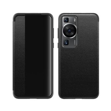 For Huawei P60 Leather + TPU Frame Shockproof Phone Case(Black)
