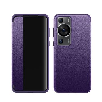 For Huawei P60 Leather + TPU Frame Shockproof Phone Case(Purple)