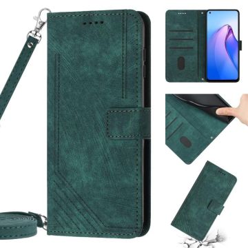 For OPPO A52 / A72 / A92 Skin Feel Stripe Pattern Leather Phone Case with Lanyard(Green)