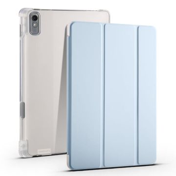 For Lenovo Pad Plus 2023 11.5 inch 3-fold Clear TPU Leather Tablet Case with Pen Slot(Ice Blue)