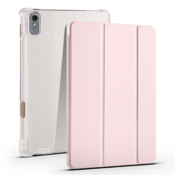 For Lenovo Pad Plus 2023 11.5 inch 3-fold Clear TPU Leather Tablet Case with Pen Slot(Pink)