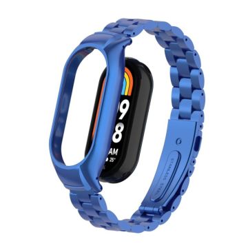 For Xiaomi Mi Band 8 Integrated Metal Case + Three-bead Watch Band(Blue)