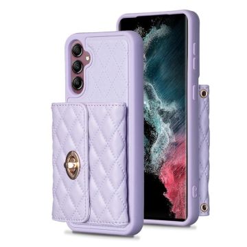For Samsung Galaxy A14 4G / 5G Horizontal Metal Buckle Wallet Rhombic Leather Phone Case(Purple)
