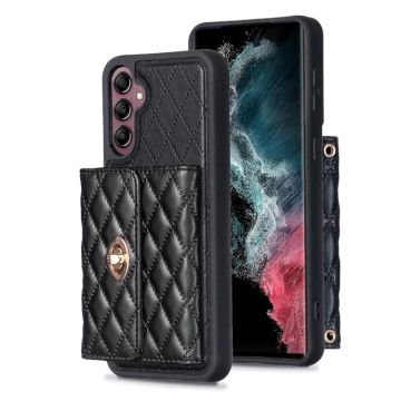 For Samsung Galaxy A14 4G / 5G Horizontal Metal Buckle Wallet Rhombic Leather Phone Case(Black)
