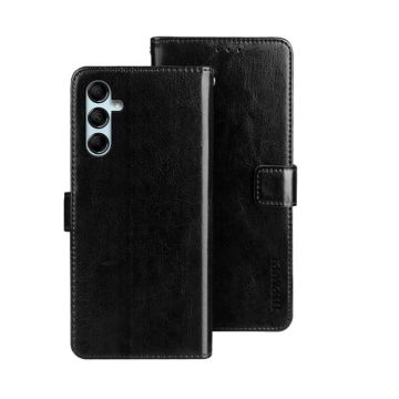 For Samsung Galaxy M14 5G idewei Crazy Horse Texture Leather Phone Case with Holder(Black)