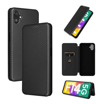 For Samsung Galaxy F14 Carbon Fiber Texture Flip Leather Phone Case(Black)