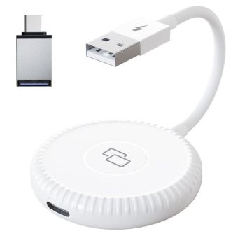 THT-020-6 USB + USB-C / Type-C Carplay Mirror Adapter for iPhone(White)