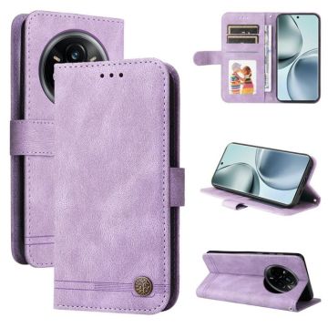 For Realme 14 Pro Global Skin Feel Life Tree Metal Button Leather Phone Case(Purple)