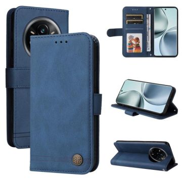 For Realme 14 Pro Global Skin Feel Life Tree Metal Button Leather Phone Case(Blue)
