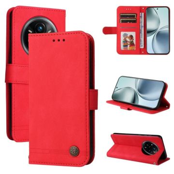 For Realme 14 Pro+ Global Skin Feel Life Tree Metal Button Leather Phone Case(Red)