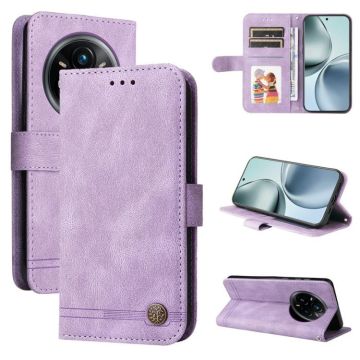 For Realme 14 Pro+ Global Skin Feel Life Tree Metal Button Leather Phone Case(Purple)