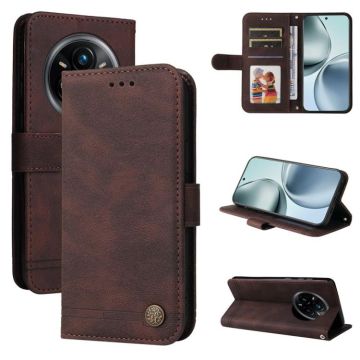 For Realme 14 Pro+ Global Skin Feel Life Tree Metal Button Leather Phone Case(Brown)