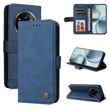For Realme 14 Pro+ Global Skin Feel Life Tree Metal Button Leather Phone Case(Blue)